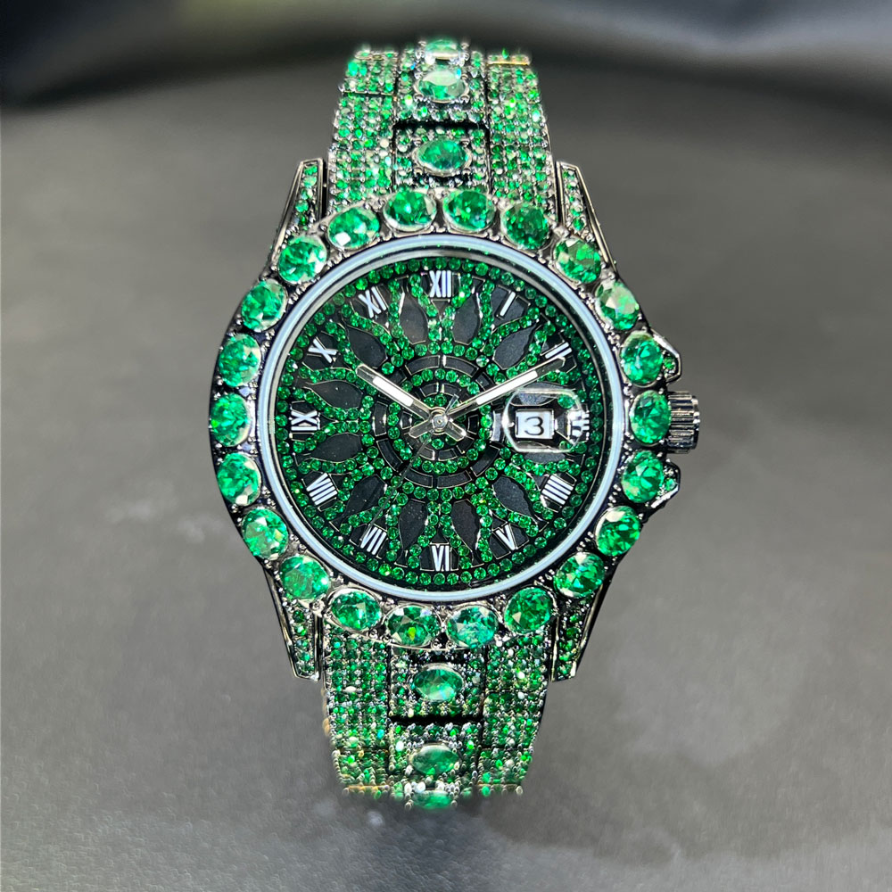Luxury Watch And Jewelry Brand - Montre diamant vert pour hommes marque